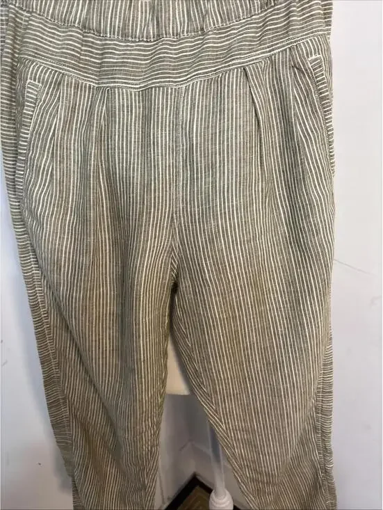 By Anthropologie Pants Womens XSmall Green Stripe 100% Linen Pull On Ankle Crop - Picture 9 of 16